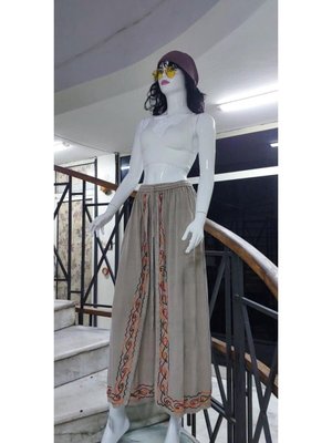 Krem Otantik Nakış İşlemeli Harem Şalvar Pantolon