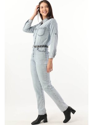 Açık Mavi Etnik Desenli Kemerli Jean Tulum Açık Mavi Etnik Desenli Kemerli Jean Tulum