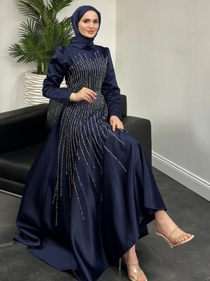 Julia Taşlı Tafta Abiye Elbise Lacivert Julia Taşlı Tafta Abiye Elbise Lacivert