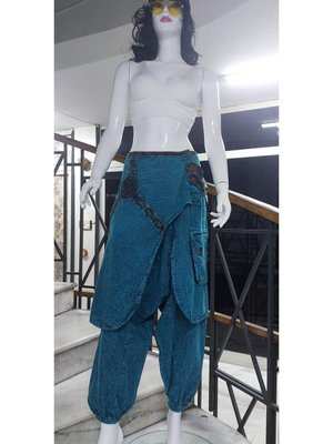 Mavi Hint Otantik Yıkamalı Taşlanmış Kapaklı Uniseks Şalvar Pantolon Mavi Hint Otantik Yıkamalı Taşlanmış Kapaklı Uniseks Şalvar Pantolon