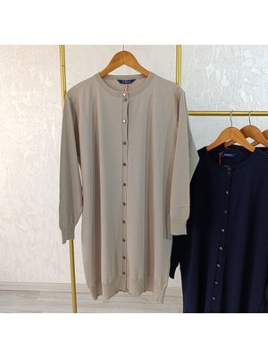 Triko Hırka Bisiklet Yaka Düğmeli Rayon Kumaş Merserize Kalite Dokuma Bej