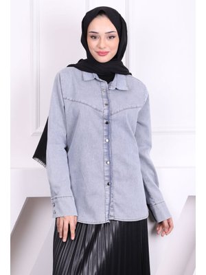 Açık Mavi Büyük Beden Kot Gömlek