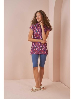 Puantiye Desen Yarı Kapalı Mayo Gülkurusu