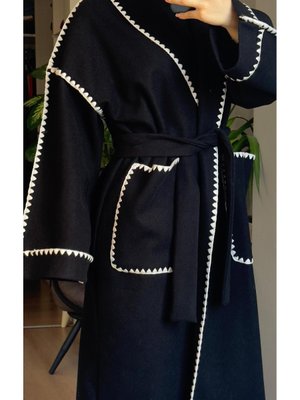 Örgü Detaylı Kaşe Kaban Siyah Örgü Detaylı Kaşe Kaban Siyah