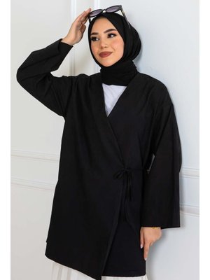 Siyah Yandan Bağmalı Kimono