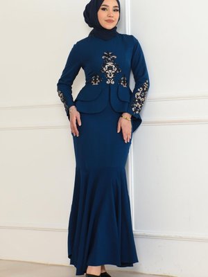 İndigo Desenli Balık Abiye Elbise İndigo Desenli Balık Abiye Elbise