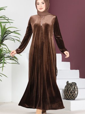 Kadife Elbise Kahverengi Kadife Elbise Kahverengi