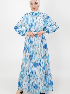 Mavi Desenli Şifon Elbise Mavi Desenli Şifon Elbise