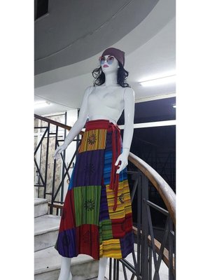 Renkli Hint Etnik Patchwork Desenli Anvelop Uzun Etek