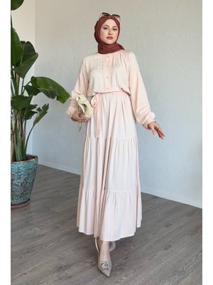 Kuşaklı Belmando Pudra Elbise