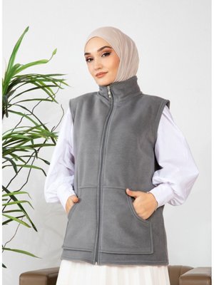 Fermuarlı Polar Yelek Dik Yakalı Spor Açık Gri Fermuarlı Polar Yelek Dik Yakalı Spor Açık Gri