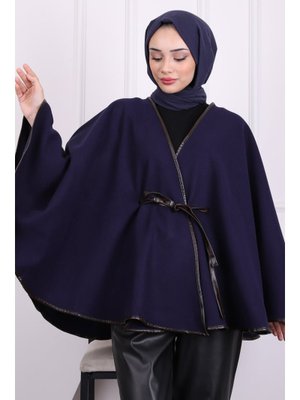 Lacivert Biyeli Bel Bağlamalı Panço Lacivert Biyeli Bel Bağlamalı Panço