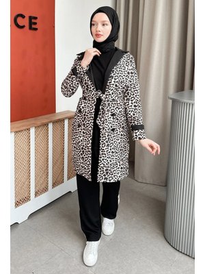Pall Kahverengi Leopar Desen Trençkot Pall Kahverengi Leopar Desen Trençkot