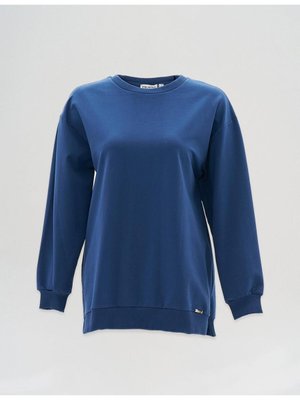 Sıfır Yaka Düşük Omuz Sweatshirt İndigo