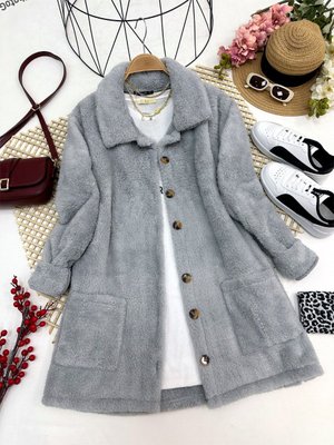 Düğmeli Peluş Ceket