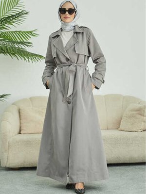 Uzun Trench Trençkot Gri