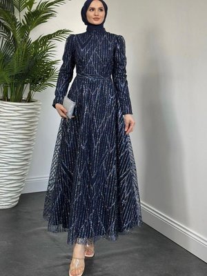 Brendon Simli Abiye Elbise Lacivert Brendon Simli Abiye Elbise Lacivert