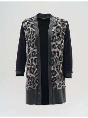 Suni Deri Garnili Leopar Desen Ceket Siyah