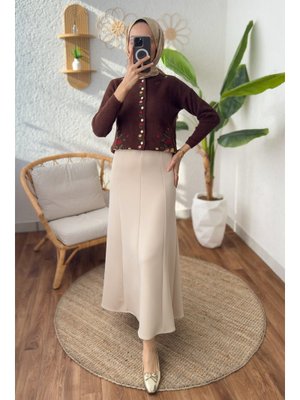 Taş Rengi Parçalı Scuba Etek