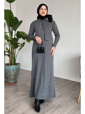 İncili Bolerolu Antrasit Triko Takım