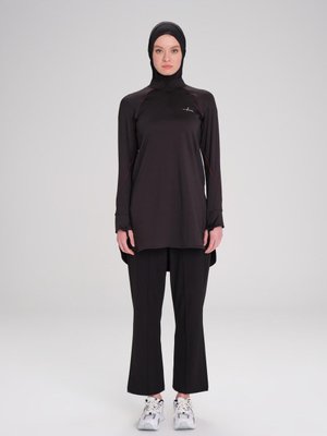 Active H Per Biyeli Uzun Kollu Fermuarlı Yaka Siyah Antrenman Tişörtü Act