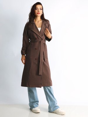 Kahverengi Nidal Kadın Oversize Trençkot