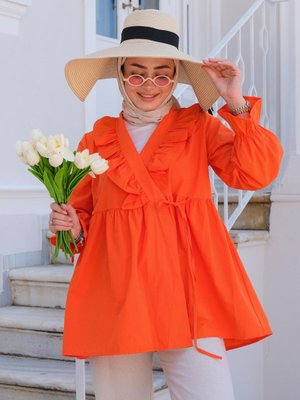 Yan Baglamalı Fırfır Detay Tunik Turuncu Yan Baglamalı Fırfır Detay Tunik Turuncu