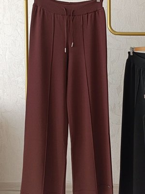 Triko Pantolon Bel Lastikli Bol Paça Rayon Merserize Kalite Dokuma Kahverengi