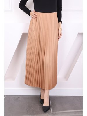 Bisküvi Deri Görünümlü Piliseli Etek Bisküvi Deri Görünümlü Piliseli Etek