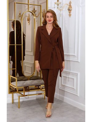 Kuşaklı Ceket Pantolon Takım