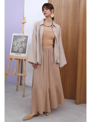 Bej Pamuklu Kloş Etek