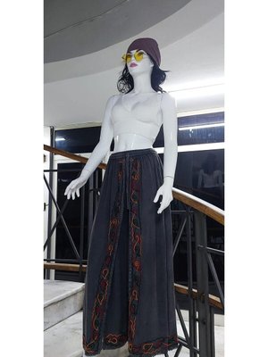 Antrasit Otantik Nakış İşlemeli Harem Şalvar Pantolon