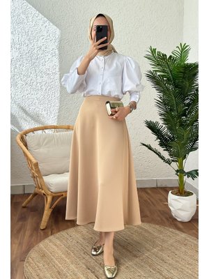 Vizon Puf Scuba Kloş Etek Vizon Puf Scuba Kloş Etek