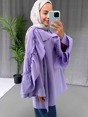 Fırfır Detay Gömlek Lila