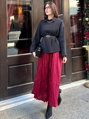 Bordo Kraşlı Bohem Etek