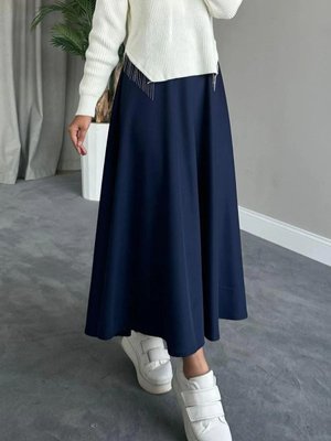 Scuba Kumaş Puf Kloş Lacivert Etek