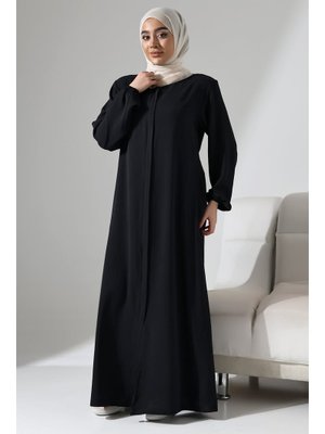 Siyah Aerobin Gizli Fermuarlı Ferace Elbise Siyah Aerobin Gizli Fermuarlı Ferace Elbise