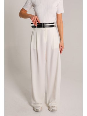 Ekru Kemerli Pantolon
