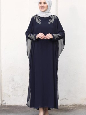 Kadın Lacivert Pelerinli Abiye Elbise T