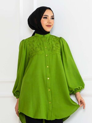 Nakış Detaylı Gömlek Yeşil
