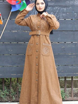 Taba Nakış Detaylı Kaşe Kaban Taba Nakış Detaylı Kaşe Kaban