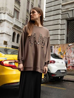 Leopar Aplikeli Sweatshırt Toprak