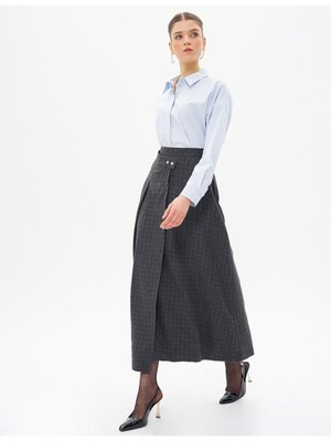 Pile Detaylı Anvelop Etek Füme