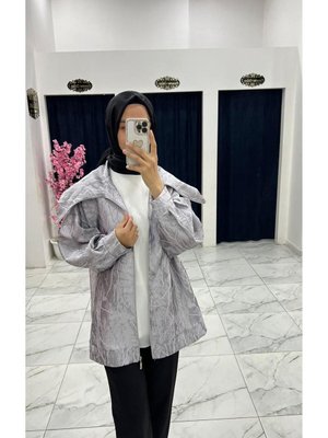 Geniş Yaka Jakarlı Kumaş Cm Ceket