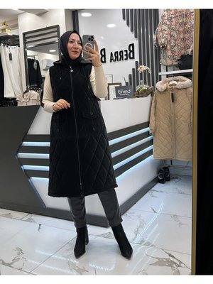 Kapitone Desen Tak Çıkar Kapişonlu Yelek