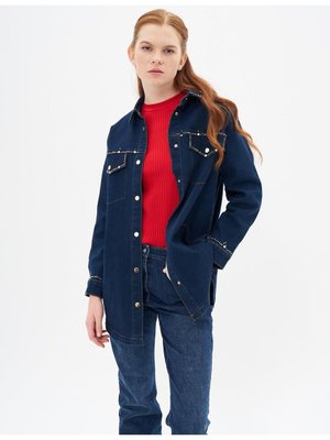 İşlemeli Denim Ceket Lacivert