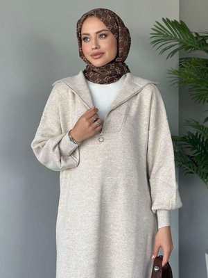 Enzo Premium İplik Serisi Fermuarlı Uzun Triko Elbise