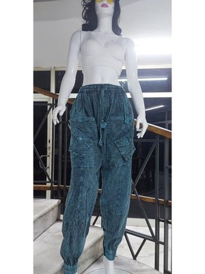 Mavi Hint Otantik Yıkamalı Taşlanmış Kapaklı Uniseks Şalvar Pantolon