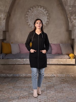 Kompak Kumaş Fermuarlı Kapüşonlu Ceket