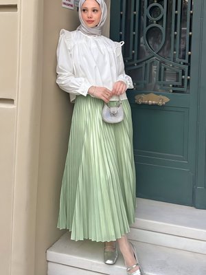 Su Yeşili Pliseli Etek